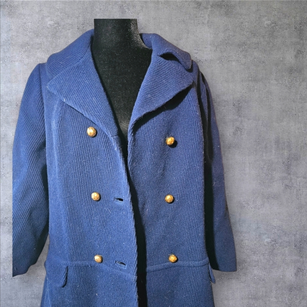 Union Made Blue Womens Coat with Gold Buttons Size M- Vintage